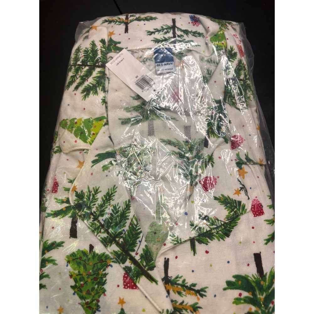 Old Navy Mens Christmas Tree Flannel Pajama Set White 2 Piece 3XL 804503-00-2-06